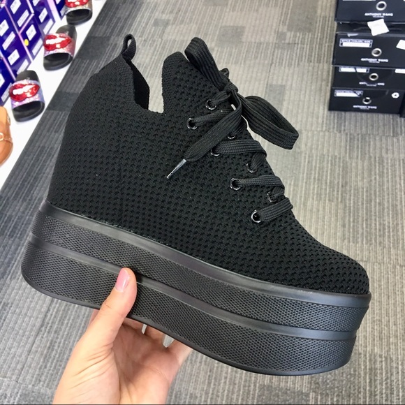 Shoes - All Black Platform Sneaker Wedge